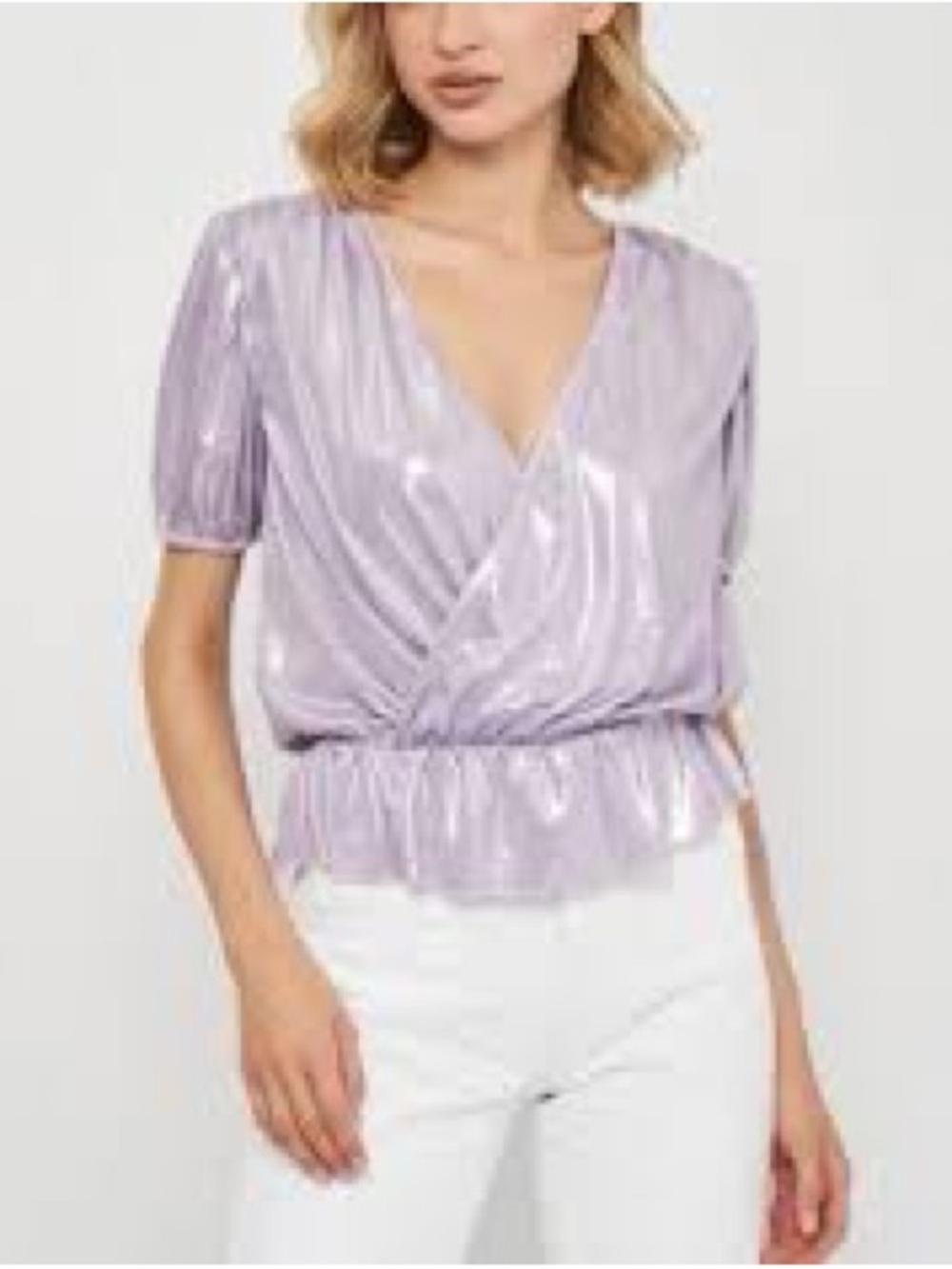Zara Lilac Metallic Wrap Peplum Top